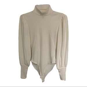 Forever 21 White Ribbed Turtleneck Bodysuit S
